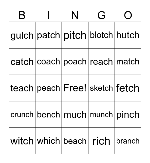 Level I-Final CH sound Bingo Card