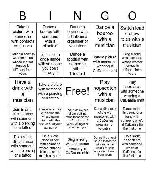 CaDansa Bingo Card