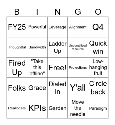 SSG Bingo Card