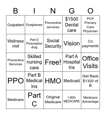 Medicare Bingo Card