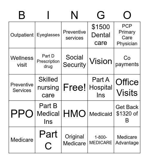 Medicare Bingo Card