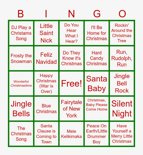 Christmas Song Bingo Card