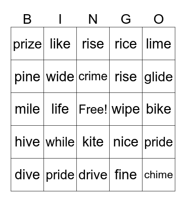 Level F-Long i Bingo Card