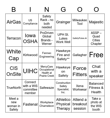 Midwest Women in Safety Conference Bingo Card