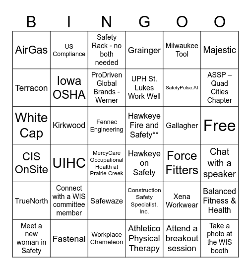 Midwest Women in Safety Conference Bingo Card