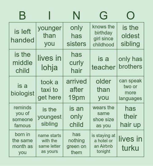 FIND THE GUEST Bingo Card