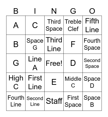 Treble Clef Bingo Card