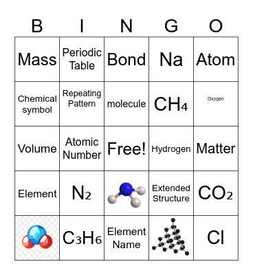 Elements, Molecules, and Extended Structures Bingo Card