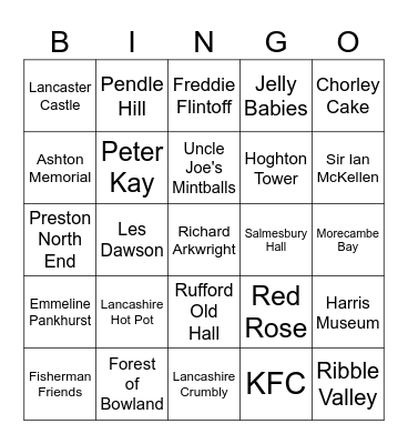 Lancashire Day Bingo Card