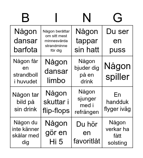 Strand Bingo Card