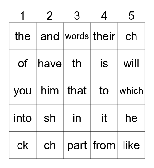 Word Fun Bingo Card