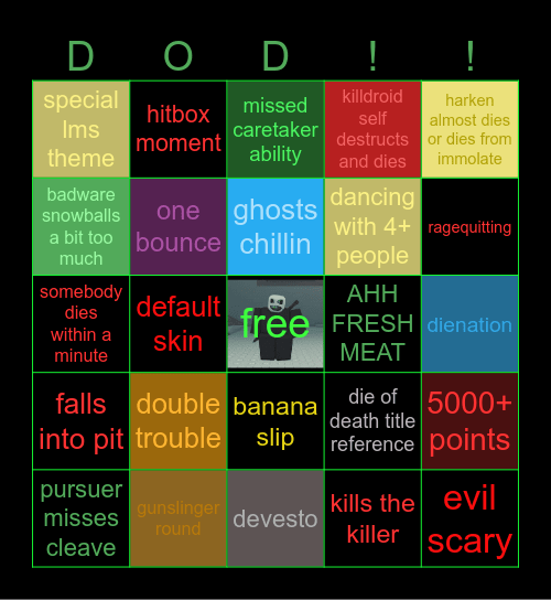 die of death Bingo Card