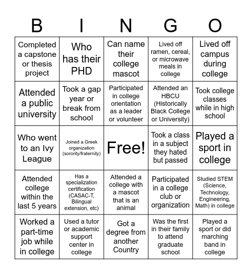 Untitled Bingo Card