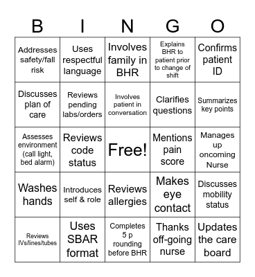 Beside Handoff Report Bingo! Bingo Card