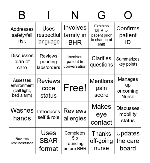 Beside Handoff Report Bingo! Bingo Card