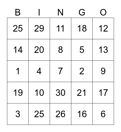 Los numeros Bingo Card