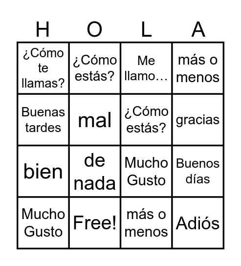 Saludos Bingo Card