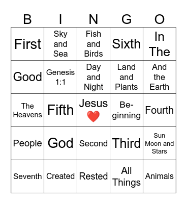 Creation Bingo Card