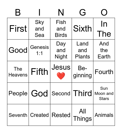 Creation Bingo Card