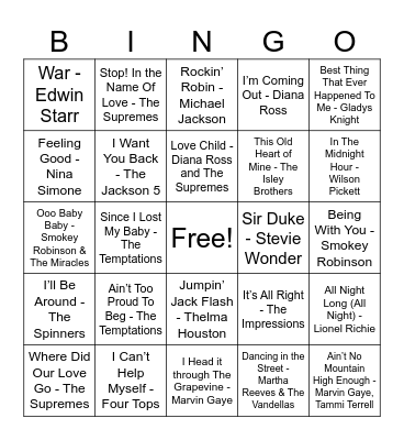 Motown Music Bingo! Bingo Card
