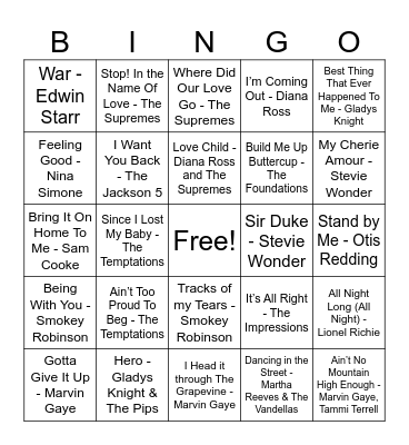 Motown Music Bingo! Bingo Card