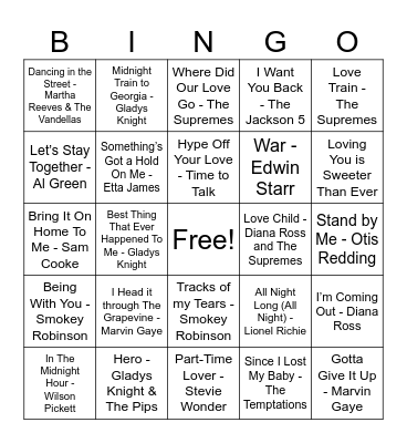 Motown Music Bingo! Bingo Card