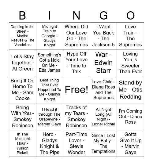 Motown Music Bingo! Bingo Card