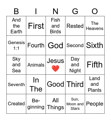 Creation Bingo Card