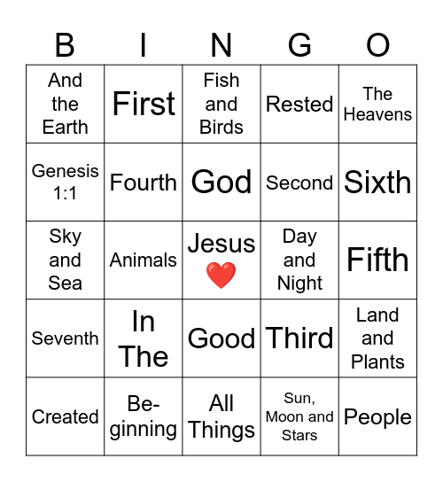 Creation Bingo Card