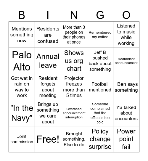 Workplace Bingo Card