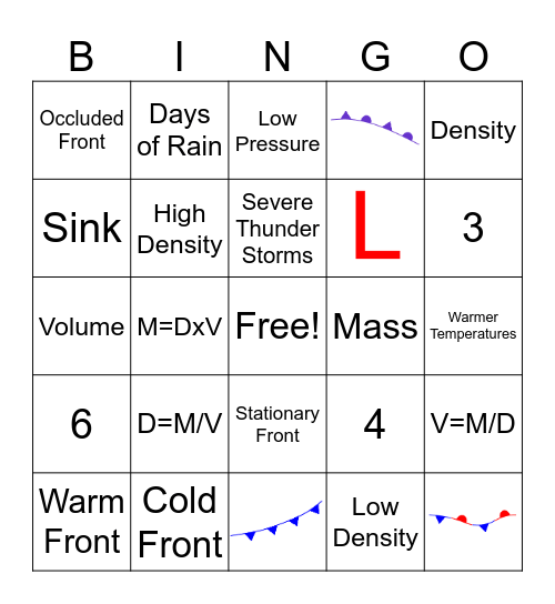 Weather and Density Bingo Card