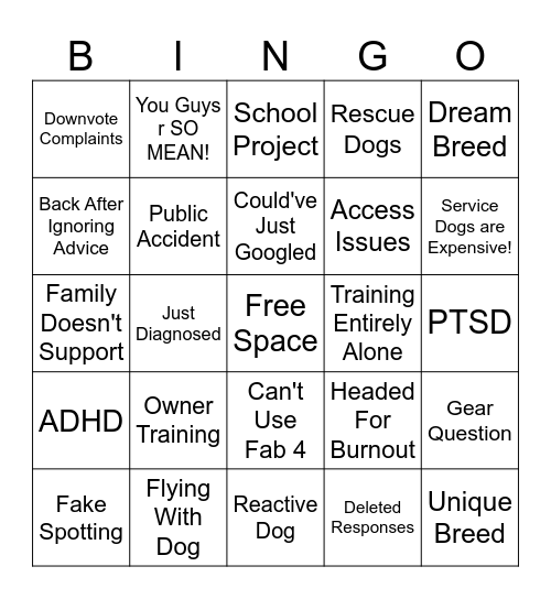 Service Dog Bingo (Reddit Edition) Bingo Card