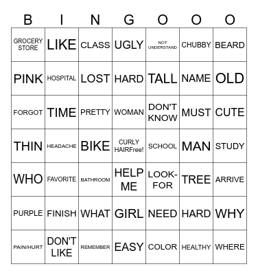 ASL 2 Bingo Card