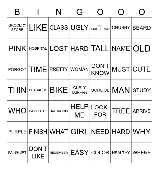 ASL 2 Bingo Card