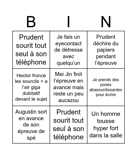 Dernier jour de cb 😛 Bingo Card
