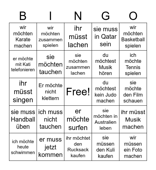 BF Lektion 6 müssen und möchten Bingo Card
