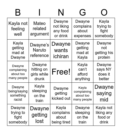 Dwayla Bingo Card