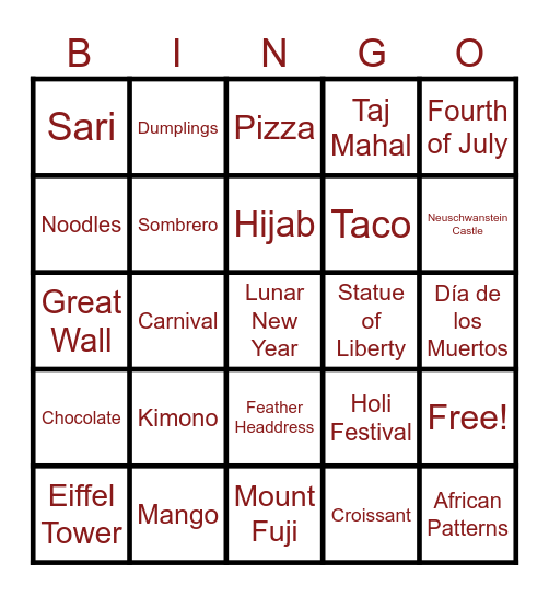 Multicultural Bingo Card