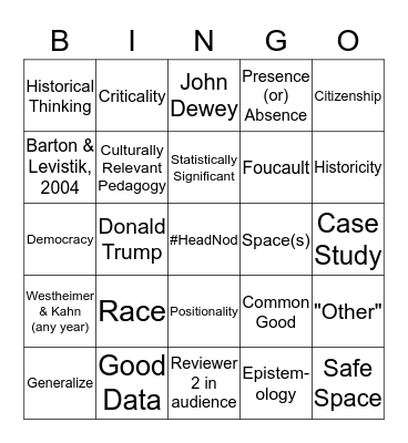 Social Studies Prom Bingo Card