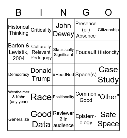 Social Studies Prom Bingo Card