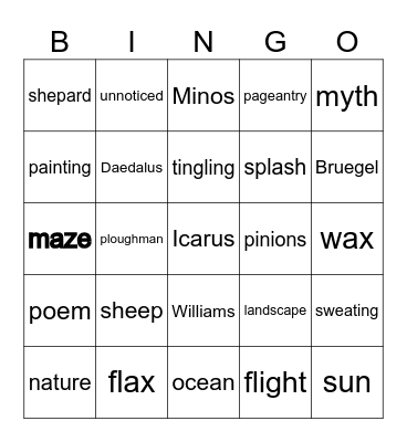 Icarus and Related Texts Bingo Card