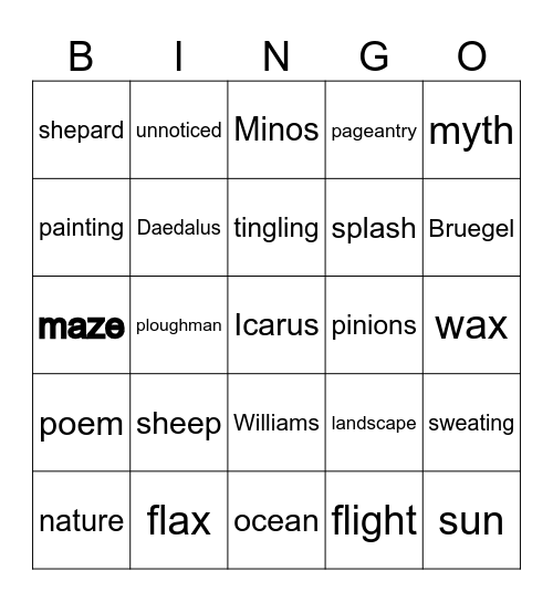 Icarus and Related Texts Bingo Card