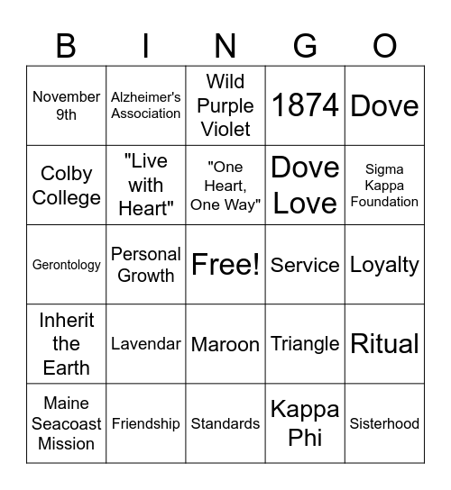 Sigma Kappa Bingo! Bingo Card