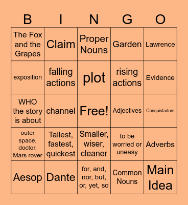 ELA Review Bingo Card