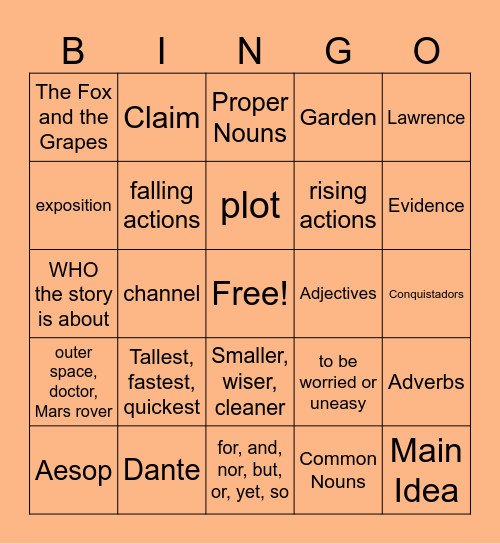ELA Review Bingo Card