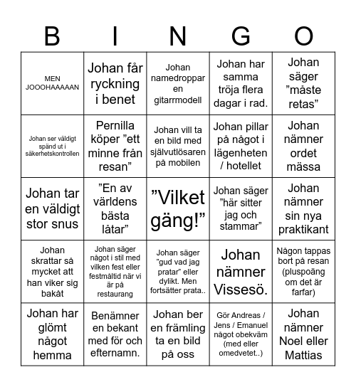 Johans Bingo Card