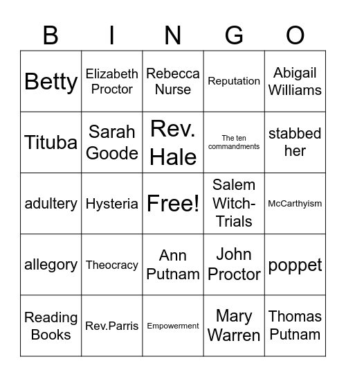 The Crucible Bingo Card