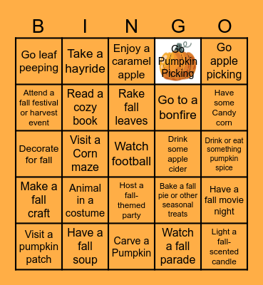Campsite Fall Bingo Card