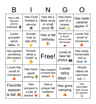 CF Online Fall Harvest Party Bingo Card