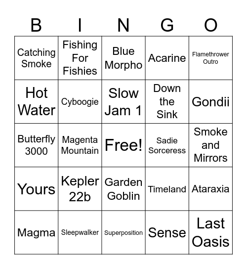 Rave Tour 25 Bingo Card
